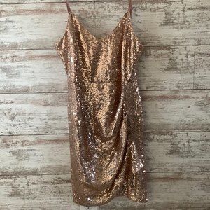 Lulu’s Gold Sequin Spaghetti Strap Body Con Dress Size Medium